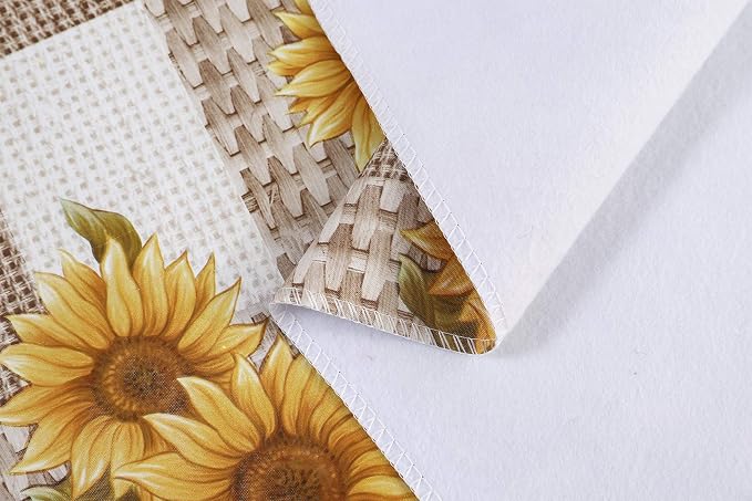 LIBERECOO 60" Round Vinyl Tablecloth Flannel Backing, Sunflower Stain-Resistant Waterproof Plastic Table Cover for Indoor/Outdoor