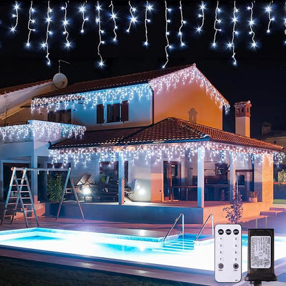JMEXSUSS 38.8ft 400 LED White Icicle Lights for Outside | Connectable Christmas Icicle Lights Outdoor Indoor Plug in, String Lights for House Patio Party Room Eave Decorations