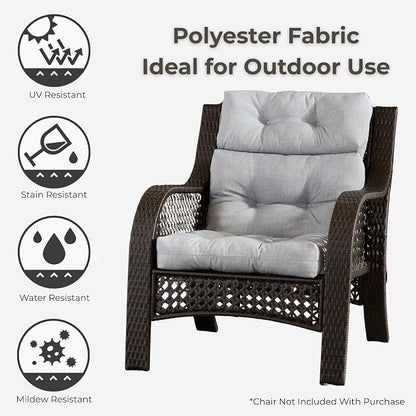 Outdoor Tufted High-Back Chair Cushions, One-Piece Hinged Seat and Back Design, Reversible with 4 Ties, Durable Polyester Fabric, Recycled Fiber Fill - Single, Heather Gray