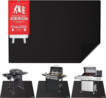 Large 76" x 52" Under Grill Mat with 40" x 40" Fire Blanket, Double-Sided Fireproof Grill Pad for Outdoor Grill,Indoor Fireplace Fire Pit Mat, Waterproof Oilproof BBQ Mat for Deck Patio Lawn