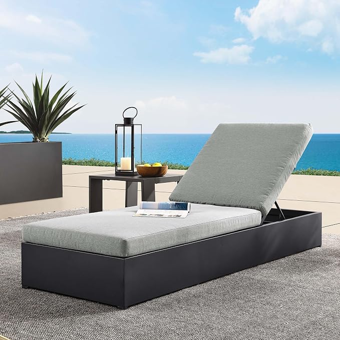 Modway Tahoe Aluminum Outdoor Chaise Lounge Gray with Weather-Resistant Cushions, Perfect Patio Sunbed or Recliner Chair for Pool Furniture