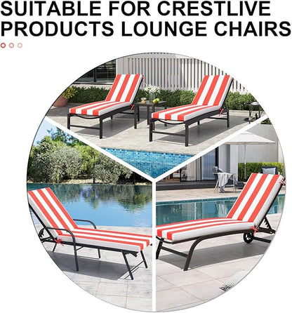 Crestlive Outdoor Chaise Lounge Cushions, 3 Years Fade Resistant Water Resistant Lounge Chair Cushion, 72''L x 21''W, Set of 2, Red Cabana Stripe