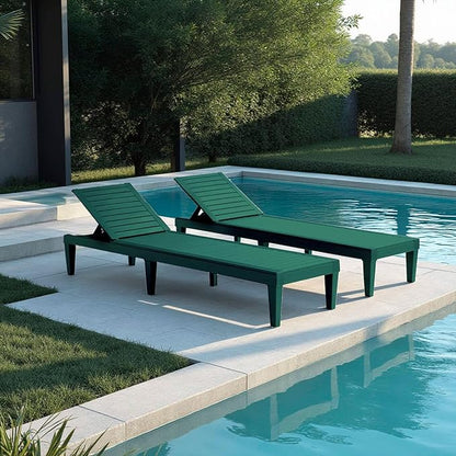 Nestl Sun Tanning Chair - Forest Green Chaise Lounge Chair Outdoor, Lightweight Pool Lounge Chairs Set of 2, Adjustable 5-Position Reclining Lawn Chair, Waterproof Beach Outdoor Lounge Chairs