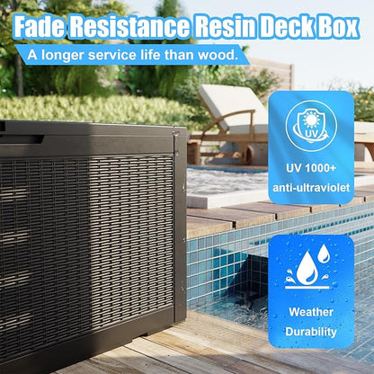 120 Gallon Waterproof Large Resin Deck Box, Lockable Storage Container for Patio Cushions, Garden Tools, Indoor & Outdoor (Black)