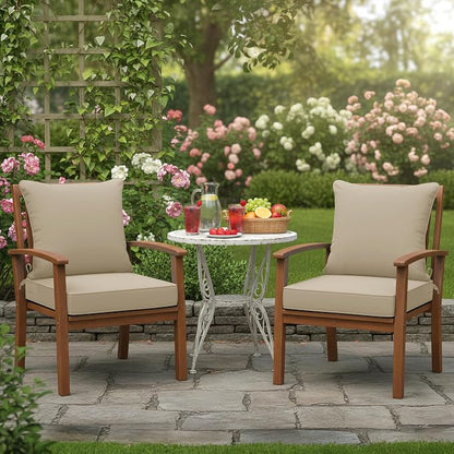 Summsun Outdoor Chair Cushions Set of 2, 24 x 24 Inch, Cream | Backrest & Deep Seat Cushion, Water Resistant, Removable Cover, Replacement Cushions Pad for Patio Furniture, Garden