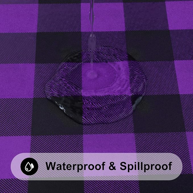 Smiry Rectangle Picnic Table Cloth, Elastic Waterproof Fitted Vinyl Tablecloths, Flannel Backed Buffalo Plaid Table Covers for Dining, Camping, Outdoor (Black and Purple, 30" x 72")