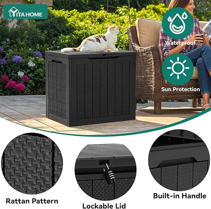 YITAHOME 32 Gallon Outdoor Storage Box, 2-Pack Water Resistant Resin Deck Box, Indoor Outdoor Lockable Storage Container for Patio, Garden, Cushions, Tools, Equipment (Dark Black)