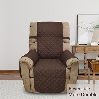 Reversible Chair Covers for Recliner Oversized, Chocolate | Recliner Oversized Covers for Living Room with Elastic Straps, Water Repellent, Chair Protectors Covers for Dogs