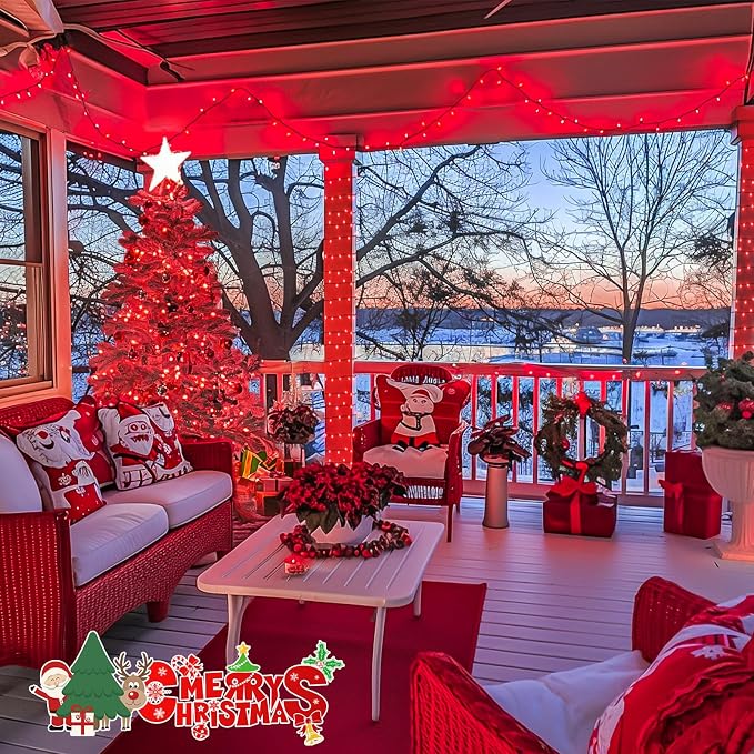 JMEXSUSS 500 LED Halloween Lights Outdoor, Red Christmas String Lights | 173ft, Plug in, Remote Control, Waterproof, 8 Modes Red Halloween Lights for Tree Party Patio Xmas Holiday Halloween Decor