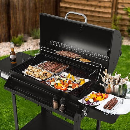 30-Inch Charcoal Grill with Side Table and Front Storage Basket, Outdoor Cooking Grill with 627 sq.in. Cooking Space, for Backyard, Patio and BBQ Party, CC-AMZ-1830T, Black