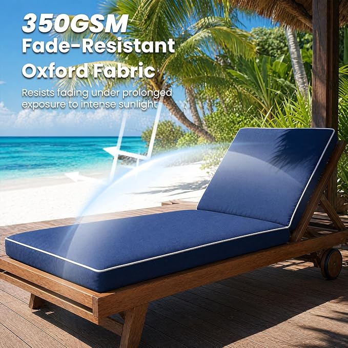 Chaise Lounge Cushions Outdoor Set of 2, Water-resistant and Fade-Resistant Patio Lounge Chair Cushions, Furniture Replacement Cushions Ideal for Pools, Gardens and Balconies, 72" x 21" x 3",Navy Blue