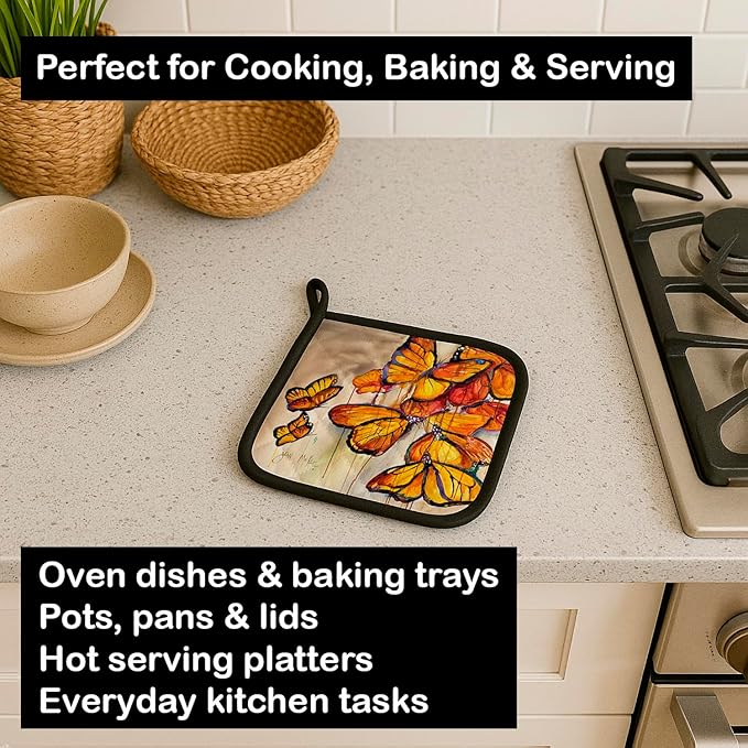 Caroline's Treasures JMK1220PTHD Butterflies Pair of Pot Holders Kitchen Heat Resistant Pot Holders Sets Oven Hot Pads for Cooking Baking BBQ, 7 1/2 x 7 1/2