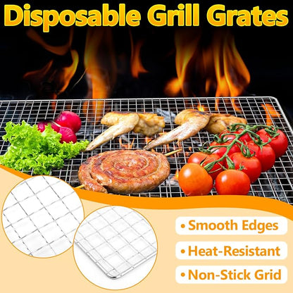 20 Pack Disposable Grill Topper, 11.8 X 15.8 Inch Disposable Grill Grates, Stainless Steel Barbecue Mesh Mat, BBQ Roasting Racks, Baking Rack Grid Grates for Camping Picnics Outdoor BBQ