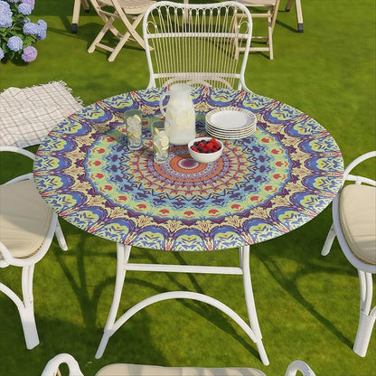 opstellen Fitted Mandala Round Tablecloth Waterproof Patio Table Cloths for 45-54" Tables Travel Vacation Camper Accessories Outdoor Road Trip Must Haves New Home Living Room House Decorations