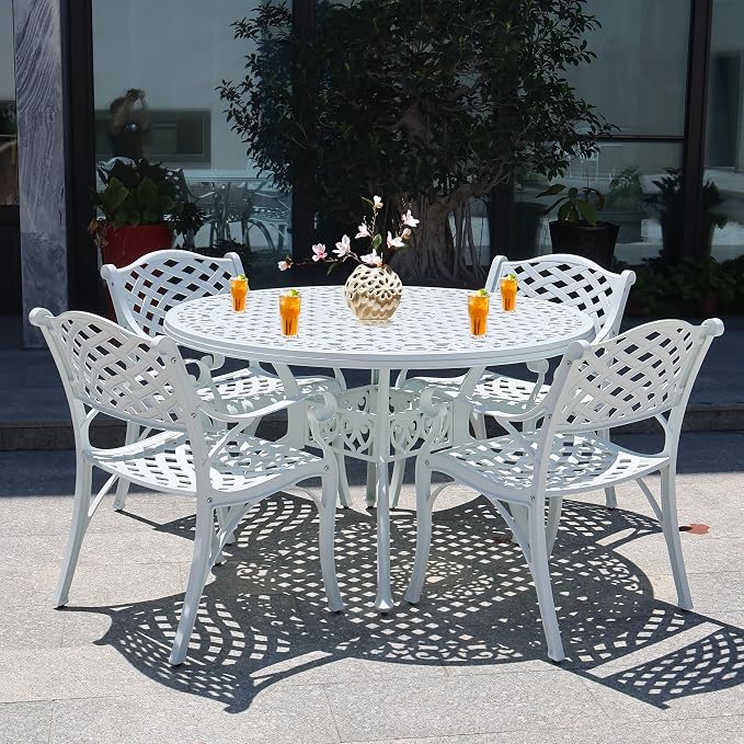 48.23" Patio Dining Table, All-Weather Cast Aluminum Table with 2.36" Umbrella Hole, Patio Furniture Table, Outdoor Dining Table for Backyard and Poolside