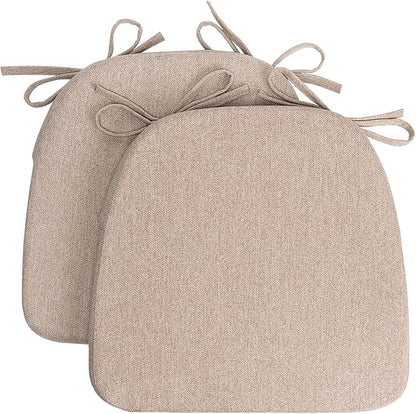 Sunsleek Chair Cushions for Dining Chairs, D-Shaped Seat Cushions with Removable Washable Cover and Ties, Chair Pads for Kitchen, Indoor Dining Room, Patio Chairs, 17'' x 16'', Set of 2, Khaki