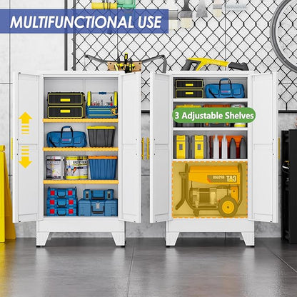 47" Metal Garage Storage Cabinet with 2 Doors and 3 Adjustable Shelves,Metal Storage Cabinets,Steel Tool Cabinets for Home,Office,Garage,Warehouse (White, 47''H x 24''W x 12''D)