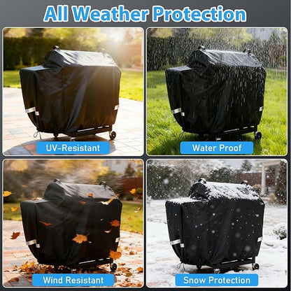 Utheer Grill Cover for Rec Tec RT-590, Recteq Deck Boss 590 Wood Pellet Grill - Upgraded Full-Length Heavy Duty Waterproof Anti-UV Cover with Elastic Drawstring for Recteq RT-590 Grill Accessories
