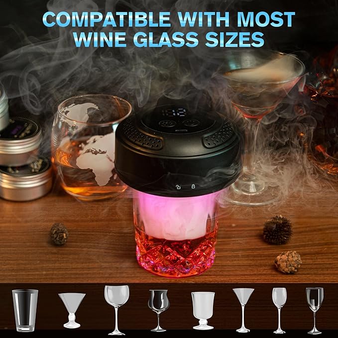 Electric Whiskey Smoker Kit - Rechargeable Cocktail Smoker with Built-in Lighter & Drink Smoker Kit 6 Wood Chips | Old Fashioned Smoker Kit Ideal Gift for Men, Dad, Husband