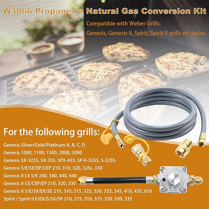 Propane to Natural Gas Conversion Kit for Grill Compatible with weber genesis, genesis II, spirit and spirit II etc,10FT 1/2" Natural Gas Conversion Kit with Regulator for weber Grills