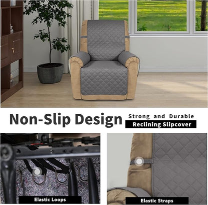 Easy-Going Recliner Chair Slipcover Reversible Sofa Cover Water Resistant Couch Cover Furniture Protector with Elastic Straps for Pets Dog (Recliner 22 inch, Gray/Ivory) | Machine Washable Slipcover For Dogs, Water Resistant Furniture Mat For Living Ro...