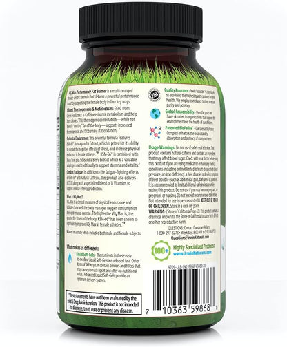 Irwin Naturals VO₂ Max Performance Fat Burner – Thermogenic Fat Burner with KSM-66 Ashwagandha, Green Tea & Maca – Metabolism Booster, Energy & Stamina Support – 60 Liquid Soft-Gels
