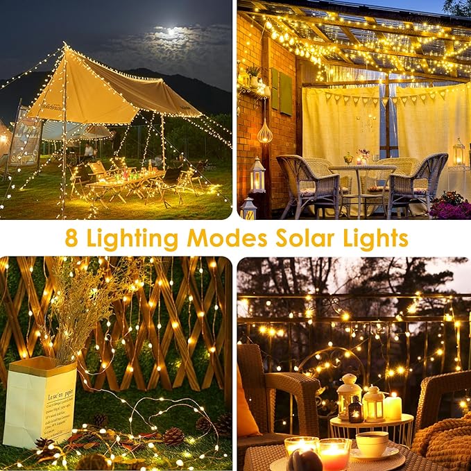 Extra-Long 144FT Solar String Lights for Outside, 2 Pack 400LED Solar Fairy Lights Outdoor Waterproof, Copper Wire with 8 Modes Solar Twinkle Lights for Tree Garden Party Patio Xmas Decor (Warm White)