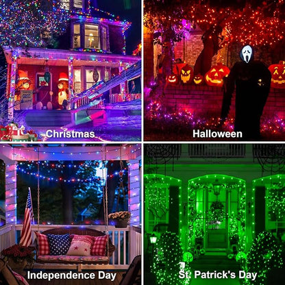 kemooie 164 FT 500 LED Christmas Lights Outdoor, RGB Color Changing Lights with Remote & APP Control, 9 Modes Plug in Green Wire Fairy Lights for Indoor Outdoor Room Garden Christmas Tree Party Decor