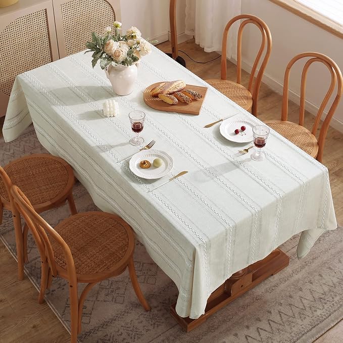 Chassic 60 x 104 inches Farmhouse Style Linen tablecloths, Wrinkle Resistant Washable Dining Room Table Cloths for 6 Foot Rectangle Tables - Hemstitch Beige