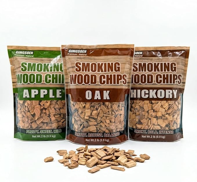 Smoking Wood Chips Variety Pack, 3 Flavors (Oak, Hickory, Apple), 2 lbs × 3 — All-Natural BBQ Smoking Chips for Smoker Box, Electric Smokers, Pellet & Charcoal Grills