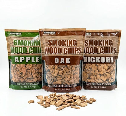 Smoking Wood Chips Variety Pack, 3 Flavors (Oak, Hickory, Apple), 2 lbs × 3 — All-Natural BBQ Smoking Chips for Smoker Box, Electric Smokers, Pellet & Charcoal Grills