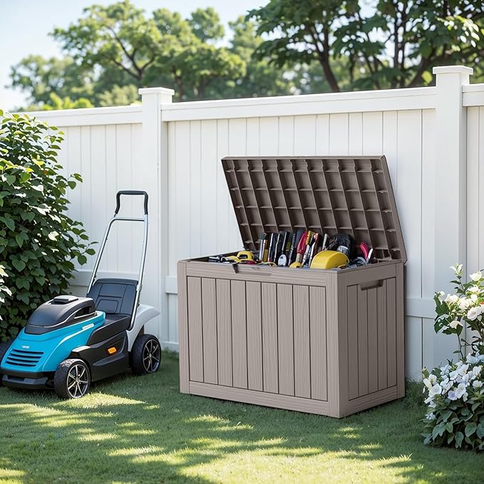 EasyUp 50 Gallon Outdoor Storage Box, Outdoor Deck Boxes for Garden Tools Equipment,Cushions and Patio Storage,Lockable and Resin,Easy to Install(Grey)
