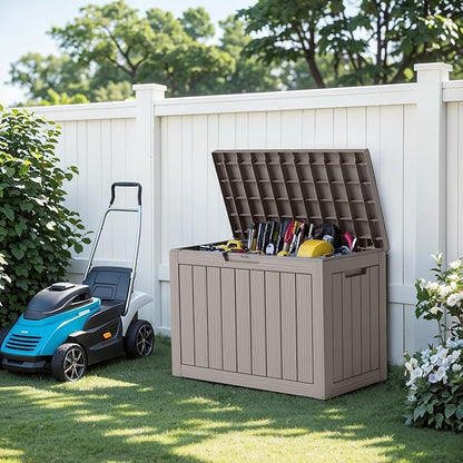 EasyUp 50 Gallon Outdoor Storage Box, Outdoor Deck Boxes for Garden Tools Equipment,Cushions and Patio Storage,Lockable and Resin,Easy to Install(Grey)