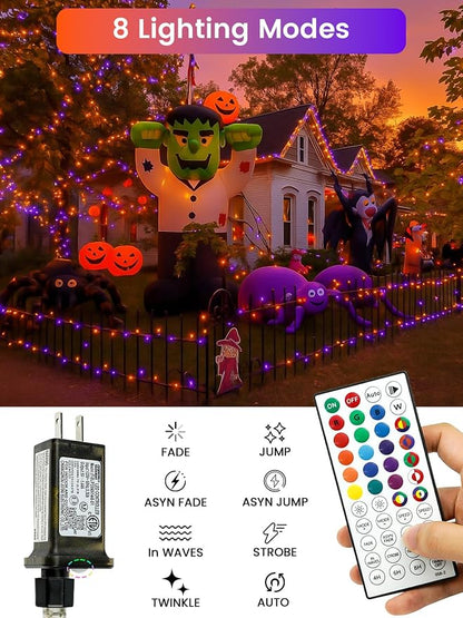 66FT 200 LED RGB Color Changing Fairy Lights with Remote for Outdoor Indoor | 128+ Modes, Brightness and Speed Adjustable, Timer, Waterproof String Lights for Bedroom Garden Halloween Christmas Decor
