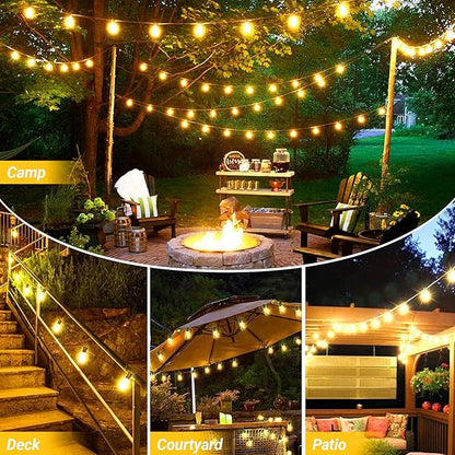 LAMPHOME 4-Pack 26Ft ST38 Outdoor String Lights, Warm Yellow Edison LED Patio Lights with 12+1 Shatterproof Bulbs, Waterproof for Bistro Christmas Party Garden Decor