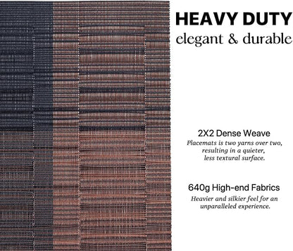 LEXMORE Placemats Set of 4 Vinyl/Plastic Woven Place Mats for Kitchen Table Indoor/Outdoor Washable Placemat Wipeable Dining Table Mats(Ombre Brown Black)
