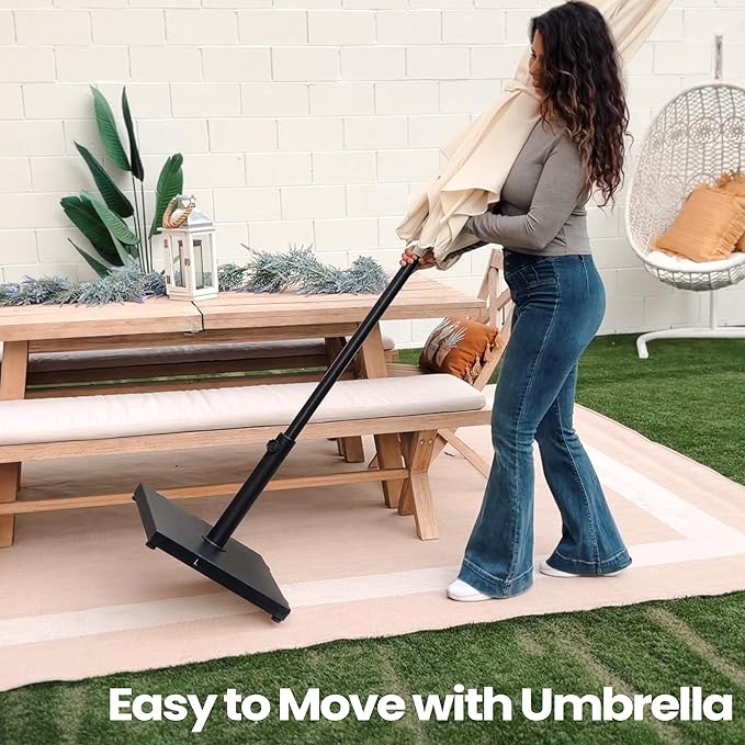 Patio Umbrella Base with Wheels, 43lbs Outdoor Umbrella Stand | With 2 Wheels, Square Heavy Duty Base, Suitable for 6-12FT Most Market Umbrella, for Deck, Lawn, Poolside