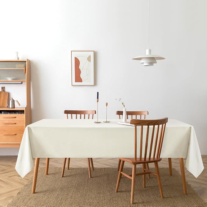 DWCN Rectangle Tablecloth - 60 x 84 Inch - Waterproof Stain and Wrinkle Resistant Washable Table Cloth, Decorative Fabric Table Cover for Kitchen Dining Room Party and Outdoor Use, Ivory