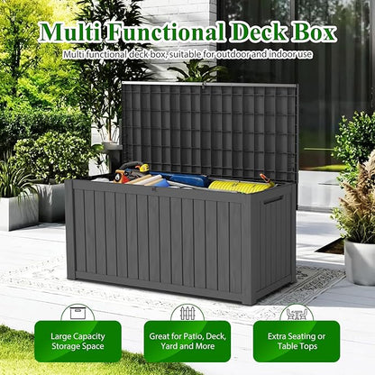 FEFLO 180 Gallon Waterproof Resin Outdoor Storage Box, Lockable & UV Resistant Patio Deck Boxes, Outside Storage for Patio Cushions, Pool Toys, Garden Tools & Package Delivery, Black