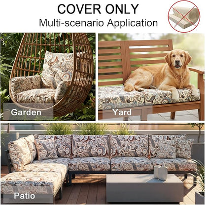 NettyPro Patio Chair Seat Cushion Covers Replacement, Water Resistant UV Protection Outdoor Cushion Slipcovers with Zipper and Tie, 22 x 22 x 4 Inch, Vintage