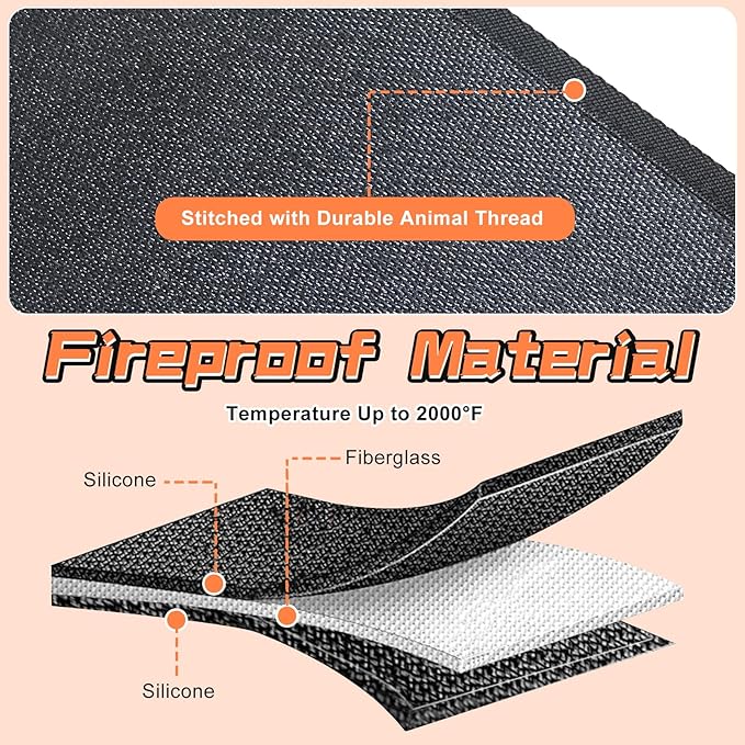 Protalwell Hearth Rugs Fireproof, Fireplace Rug, Fireplace Mat, Fireplace Rugs Fire Resistant, 72" x36”, Heated Floor Mat for Outdoor BBQ Grills, Fire Pits, Smokers, Woodstoves