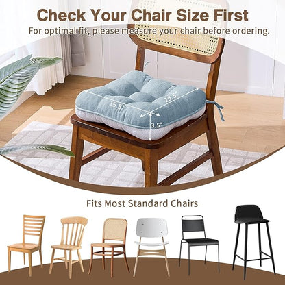 BETU Chair Cushions for Dining Chairs Set of 4,3.5" Thick Kitchen Table Chair Pads with Ties,Non Slip Backing and Covers, Seat Cushion for Dining Room,Bar,Patio Chairs,15.5"X15.5"X3.5",Smoky Blue