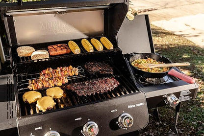 Monument Grills Mesa Series, Outdoor Barbecue Stainless Steel 3 Burner Propane Gas Grill, 48,000 BTU Patio Garden Grill with Side Burner and Knob Controls, Mesa325 with BBQ Cover