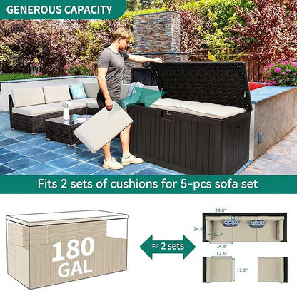 YITAHOME 180 Gallon Large Deck Box with Side Handles, Outdoor Double-Wall Storage for Patio Furniture Cushions, Garden Pool Accessories, Waterproof & Lockable