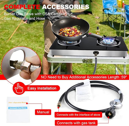 forimo Propane Gas Cooktop 2 Burners Gas Stove portable Tempered Glass Double Burners Stove Auto Ignition Camping Double Burner LPG for RV,Apartments,Outdoor