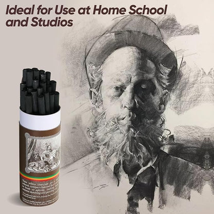 25 Pcs Willow Charcoal Sticks, Willow Charcoal,Sizes: 2-4mm,Professional Soft Black Drawing Charcoal for Sketching & Art