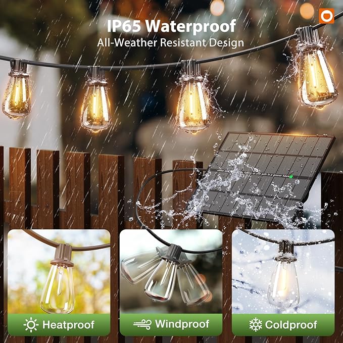 addlon 102FT(96+6) Solar String Lights Outdoor Waterproof with Remote, 30+2 LED Shatterproof Bulbs, Dimmable & Timable, Solar Lights Outdoor, Patio Lights for Garden, Backyard, Party, Camping Decor