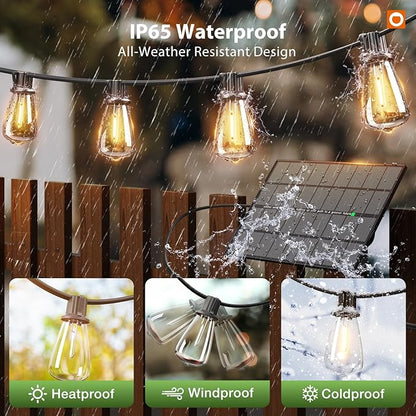 addlon 198FT Extra Long Solar Powered String Lights Outdoor Waterproof, Shatterproof 60+4 LED Bulbs, Patio Hanging Lights with Remote, Dimmable Timer for Large Backyard Garden Wedding Party Camping