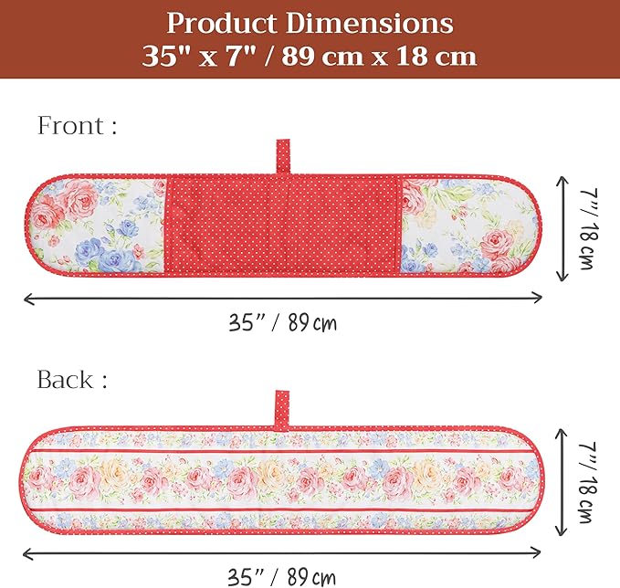 Maison d' Hermine Double Oven Mitts 100% Cotton 7"x35" Double Oven Mitt Heat Resistant BBQ Cooking Gloves with Loop Baking Grilling Kitchen Hotel Home Farmhouse Spring Summer (Vintage Floral)