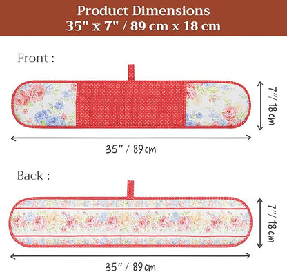 Maison d' Hermine Double Oven Mitts 100% Cotton 7"x35" Double Oven Mitt Heat Resistant BBQ Cooking Gloves with Loop Baking Grilling Kitchen Hotel Home Farmhouse Spring Summer (Vintage Floral)